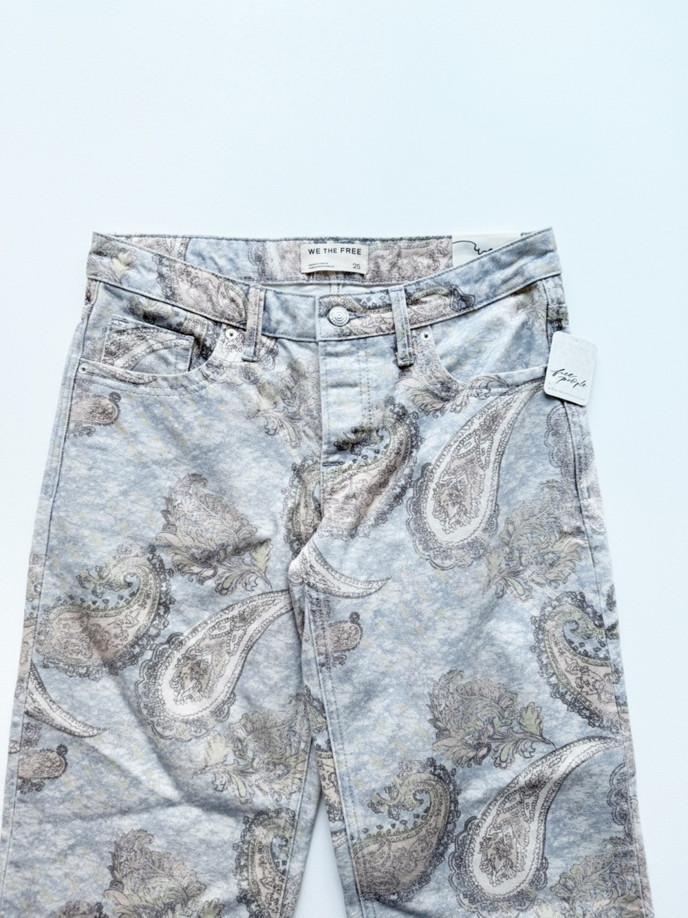 Free People We The Free Tennessee Low Rise Paisley Jeans Limestone Blue NWT - Picture 7 of 13